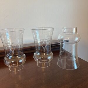 3 - 6.25" Vintage Etched Hurricane Lamp Shades Clear Glass